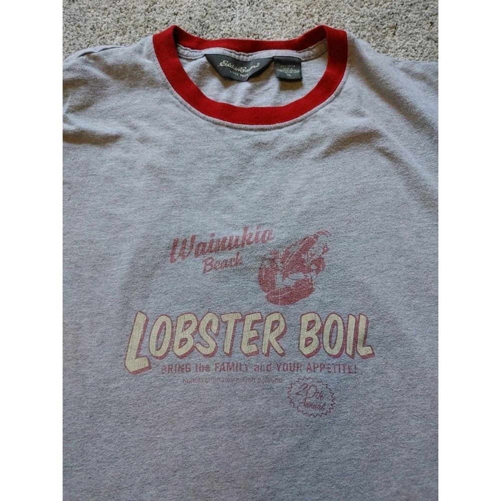 90s Eddie Bauer Crewneck XL Graphic T-shirt Gray Wainukin Beach Lobster Mens